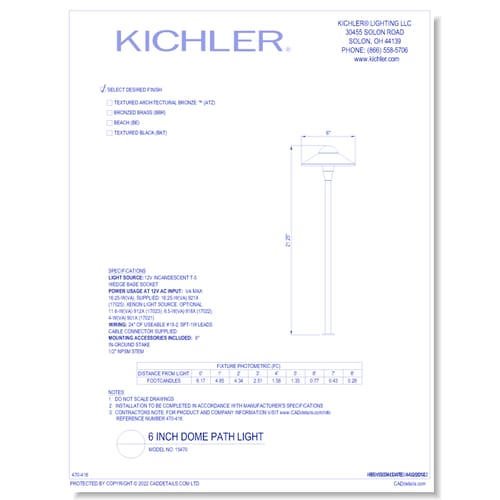 Model:  15470 - 6 Inch Dome Path Light (Finish Available in AZT, BBR, BE, BKT)