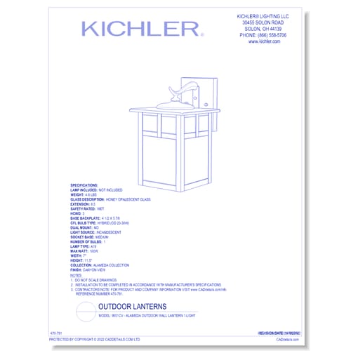 Model: 9651CV - Alameda Outdoor Wall Lantern 1-Light