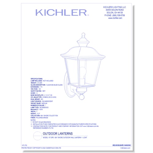 Model: 9712PB - Bay Shore Outdoor Wall Lantern 1- Light