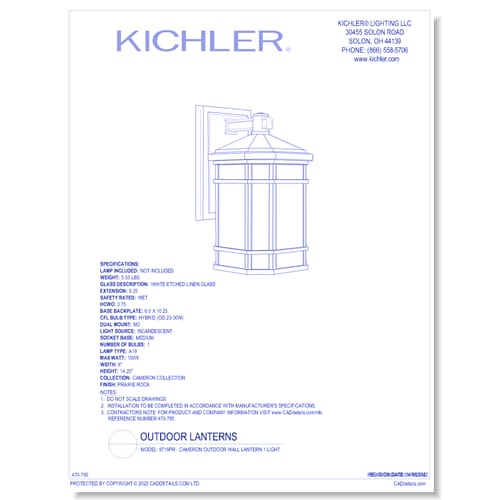 Model: 9719PR - Cameron Outdoor Wall Lantern 1-Light