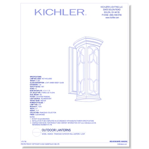 Model: 49226OZ - Franceasi Outdoor Wall Lantern 1-Light
