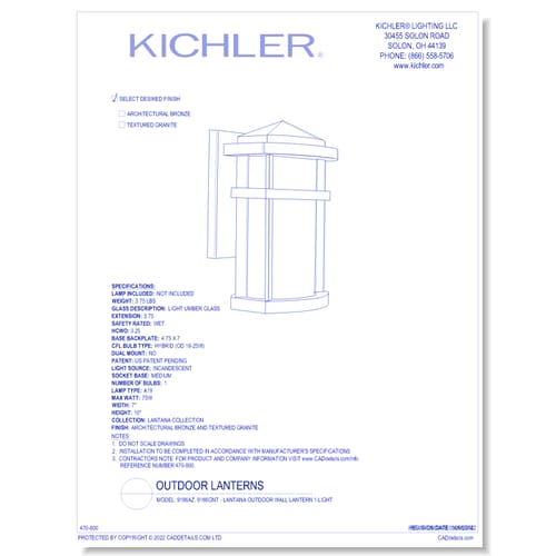 Model: 9166AZ - Lantana Outdoor Wall Lantern 1-Light