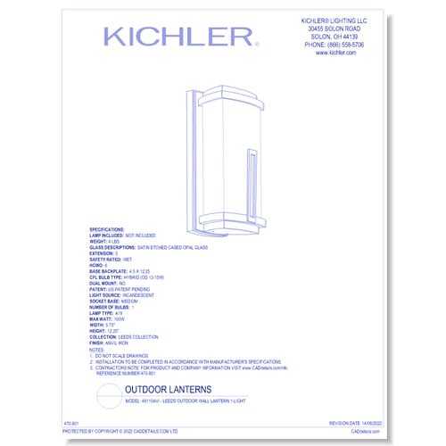 Model: 49110AVI - Leeds Outdoor Wall Lantern 1-Light