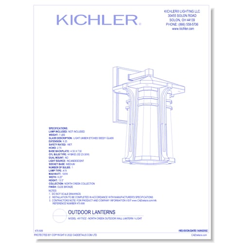 Model: 49175OZ - North Creek Outdoor Wall Lantern 1-Light