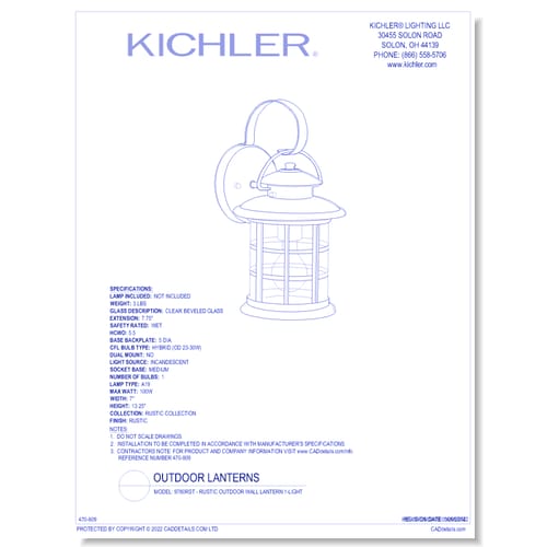 Model: 9760RST - Rustic Outdoor Wall Lantern 1-Light