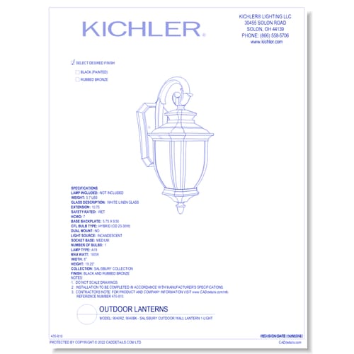 Model: 9040RZ - Salisbury Outdoor Wall Lantern 1-Light