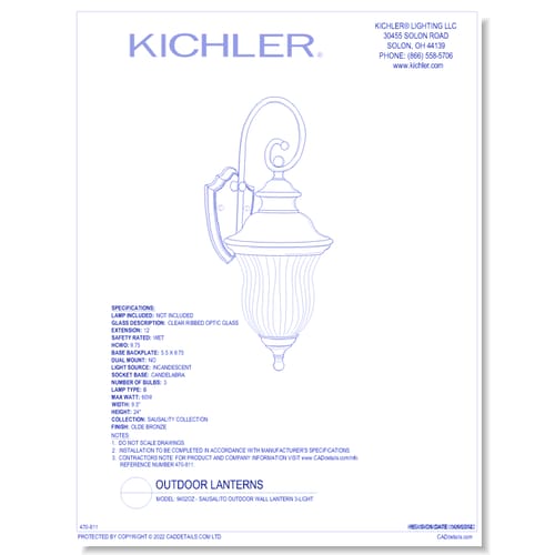 Model: 9452OZ - Sausalito Outdoor Wall Lantern 3-Light