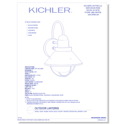 Model: 9022NI - Seaside Outdoor Wall Lantern 1-Light