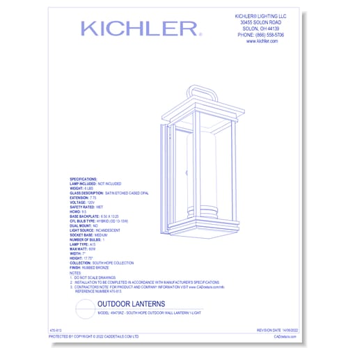 Model: 49475RZ - South Hope Outdoor Wall Lantern 1-Light