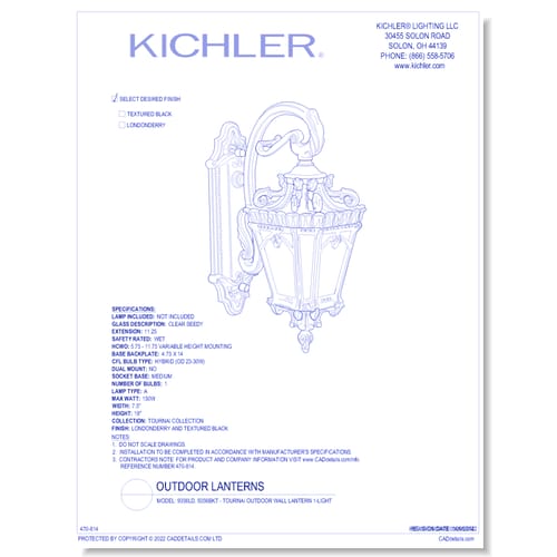 Model: 9356LD - Tournai Outdoor Wall Lantern 1-Light