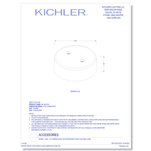 Model:  16084 - VLO Underwater Weighted Base (Finish Available in BK)