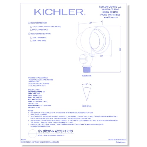 Model: 16194 - Available in BKT (Textured Black) and AZT (Architectural Bronze) Adjustable Drop-In Kit, MR16 bi-pin lamp. (New Item)