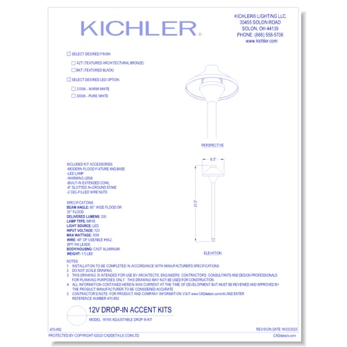 Model: 16195 - Available in BKT (Textured Black) and AZT (Architectural Bronze) Adjustable Drop-In Kit, T3 bi-pin lamp. (New Item)