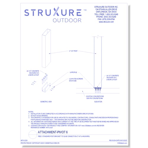 PBD2: Standard Post Bracket To Slab Connection 2" X 6" (4 Anchors)