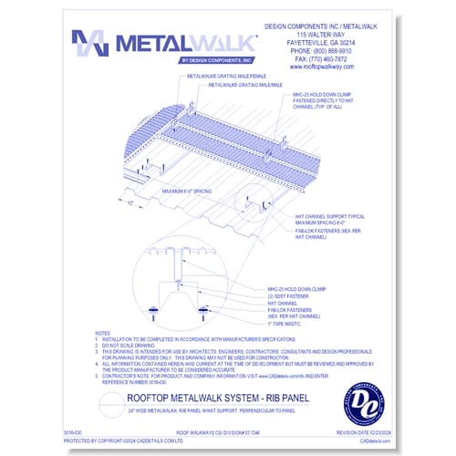 24” Wide Metalwalk®, No Handrail, FAB-LOK®, Perpendicular 