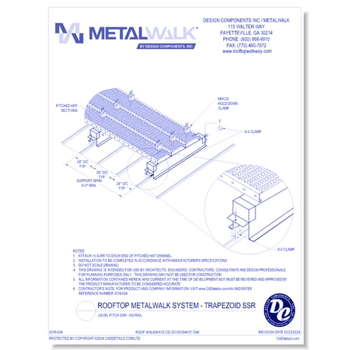 Level Pitch Corrected - 36” Wide Metalwalk® - No Railing, Perpendicular To Panel