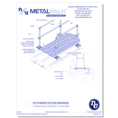 36" Wide Metalwalk®, 2 Sided Handrail, S-5™ Clamp, Parallel