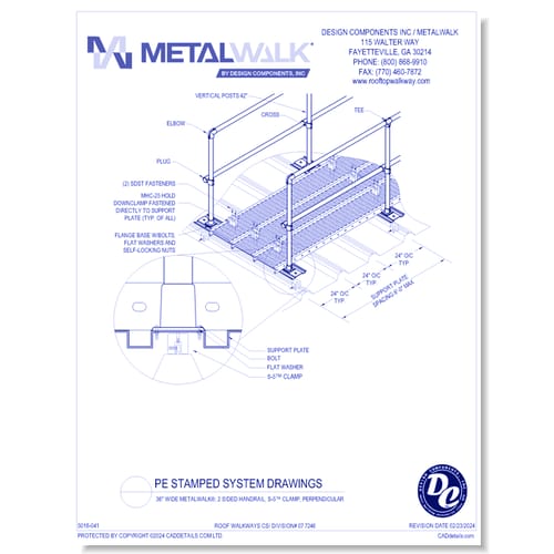 36" Wide Metalwalk®, 2 Sided Handrail, S-5™ Clamp, Perpendicular