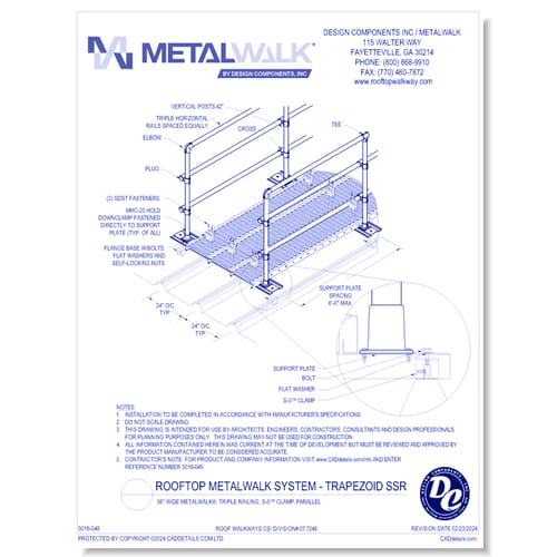 Trapezoid SSR - 36" Wide Metalwalk®, Triple Railing, S-5™ Clamp, Parallel