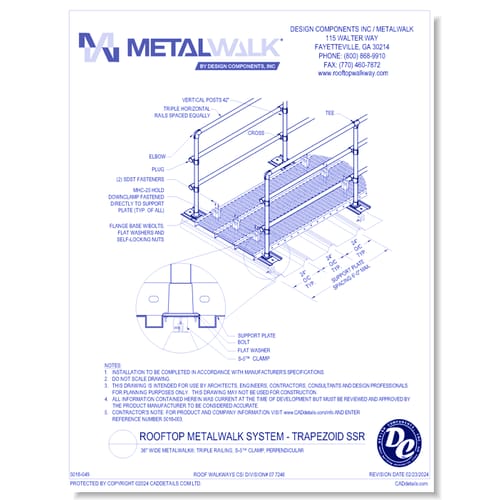 Trapezoid SSR - 36" Wide Metalwalk®, Triple Railing, S-5™ Clamp, Perpendicular