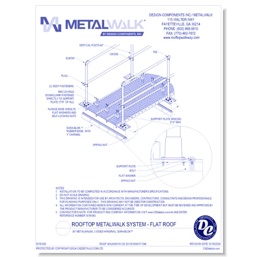36" Wide Metalwalk®, 2 Sided Handrail, Dura-Blok™