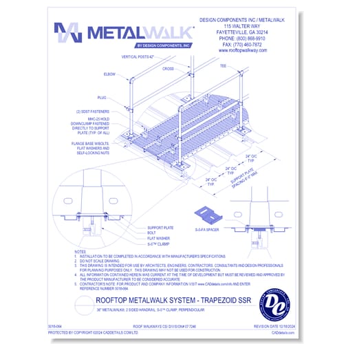 Trapezoid SSR - 36" Wide Metalwalk®, 2 Sided Handrail, S-5™ Clamp, Perpendicular with Spacer