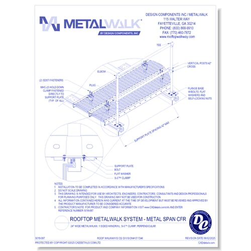 Rooftop Metalwalk System - Metal Span CFR - 24" Wide Metalwalk®, 1 Sided Handrail, S-5™ Clamp, Perpendicular