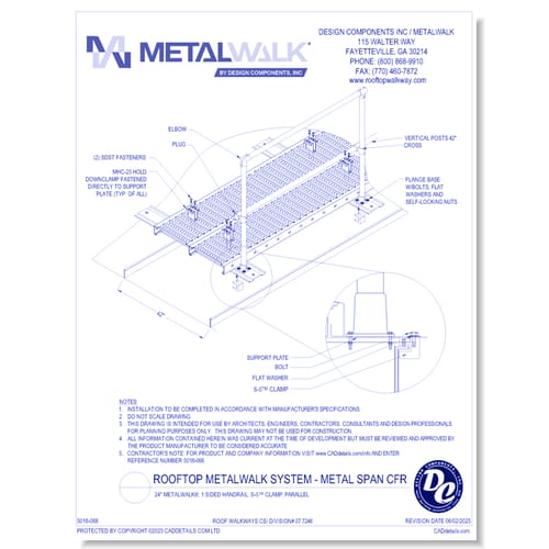 Rooftop Metalwalk System - Metal Span CFR - 24" Wide Metalwalk®, 1 Sided Handrail, S-5™ Clamp, Parallel
