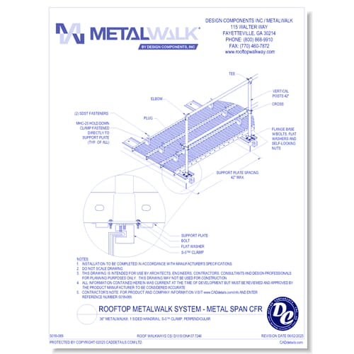 Rooftop Metalwalk System - Metal Span CFR - 36" Wide Metalwalk®, 1 Sided Handrail, S-5™ Clamp, Perpendicular
