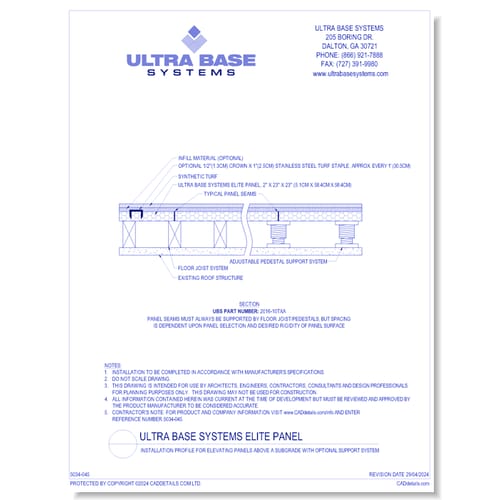 Elite Panel: Installation Profile for Elevating Panels Above a Subgrade with Optional Support System ( 2016-10TXA )