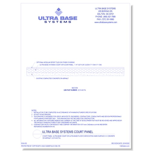 Court Panel: UltraBase Court Or UltraBase Floor Over Existing Hard Surface I.E. Concrete Or Asphalt ( 2019-04CTA )