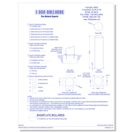 10" Diameter x 42" Height Baseplate Bollard