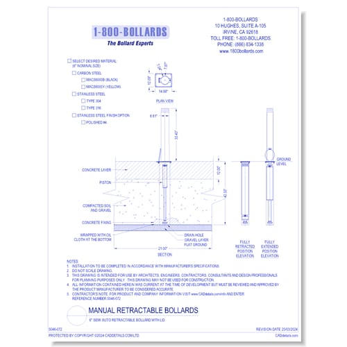 6'' Semi Automatic Retractable Bollard with Lid