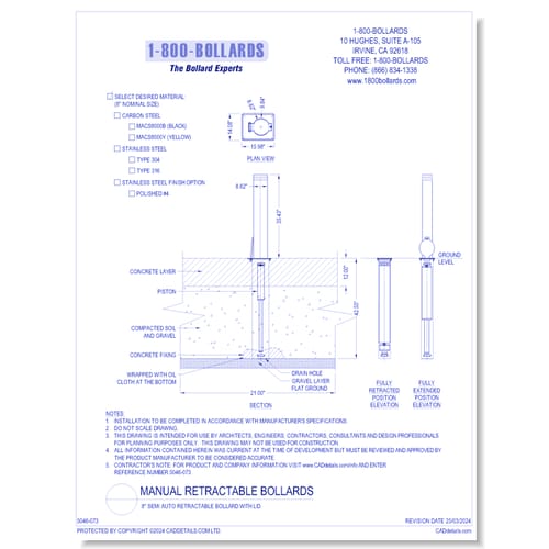 8'' Semi Automatic Retractable Bollard with Lid