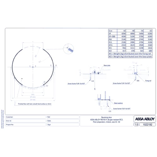 ASSA ABLOY RD700 P burglar resistant RC3 floor preparation size 42-62