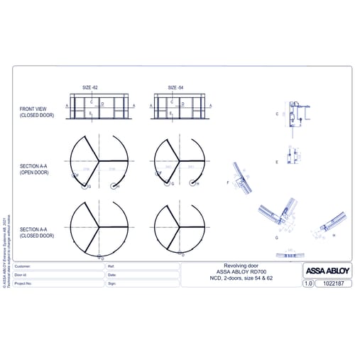 ASSA ABLOY RD700 CAD for customer NCD 2 door size 54-62