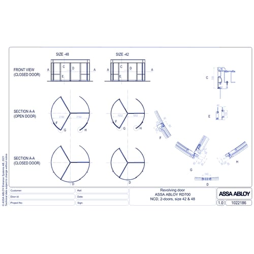ASSA ABLOY RD700 CAD for customer NCD 2 door size 42-48