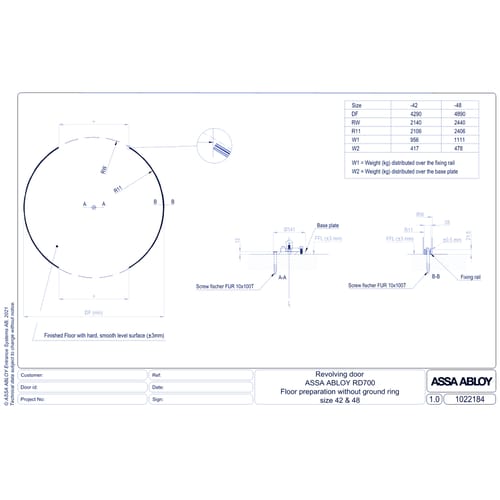 ASSA ABLOY RD700 CAD for customer floor preparation size 42-48