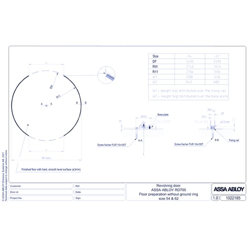ASSA ABLOY RD700 CAD for customer floor preparation size 54-62