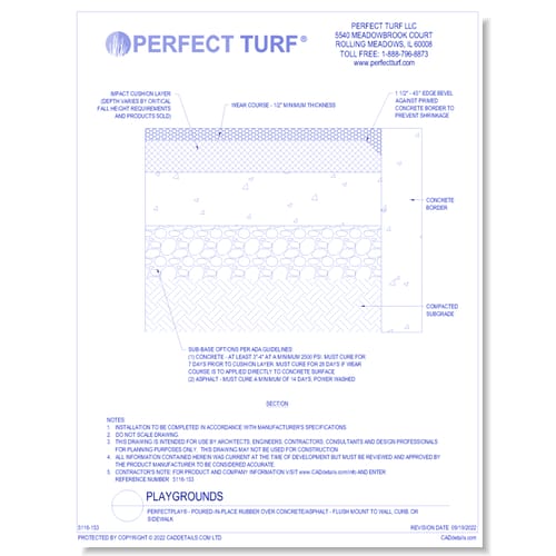 Poured-in-Place Rubber - Over Concrete or Asphalt - Flush Mount to Wall, Curb or Sidewalk