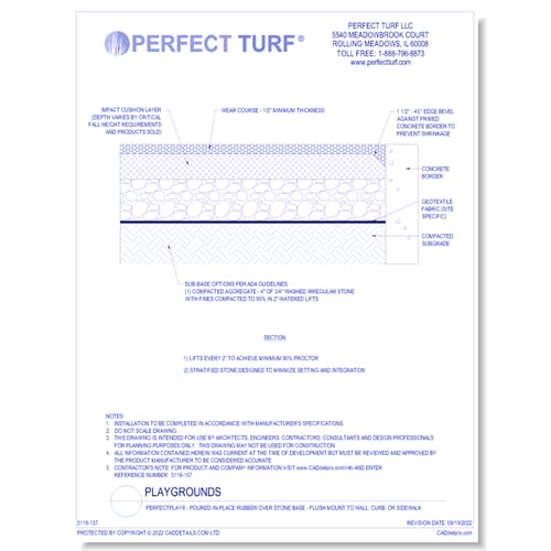 Poured-in-Place Rubber - Over Stone Base - Flush Mount to Wall, Curb or Sidewalk