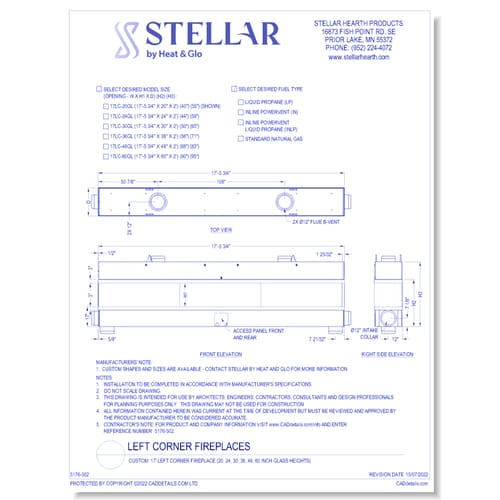 Custom: 17' Left Corner Fireplace (20, 24, 30, 36, 48, 60 Inch Glass Heights)