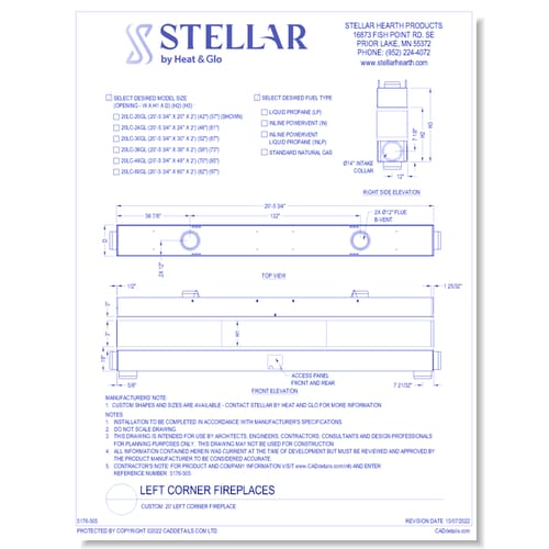 Custom: 20' Left Corner Fireplace (20, 24, 30, 36, 48, 60 Inch Glass Heights)