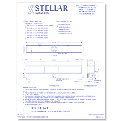 Custom: 15' Pier Fireplace (20, 24, 30, 36, 48, 60 Inch Glass Heights)