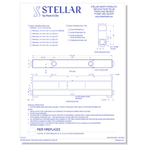 Custom: 19' Pier Fireplace (20, 24, 30, 36, 48, 60 Inch Glass Heights)