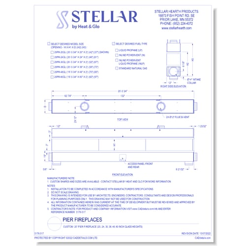 Custom: 20' Pier Fireplace (20, 24, 30, 36, 48, 60 Inch Glass Heights)