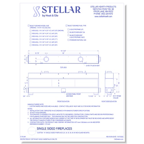 Custom: 16' Single Sided Fireplace (20, 24, 30, 36, 48, 60 Inch Glass Heights)