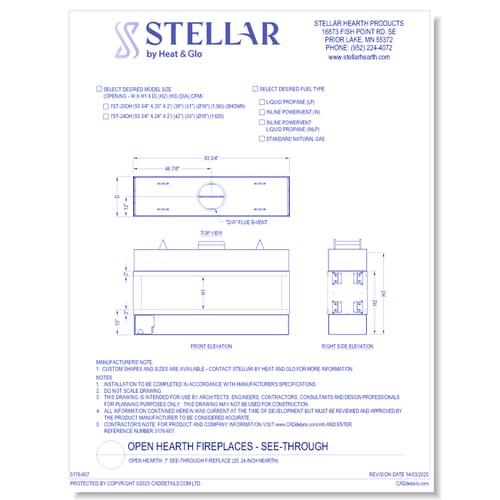 Open Hearth: 7' See-Through Fireplace (20, 24 Inch Glass Heights)