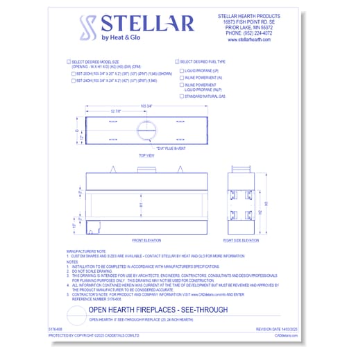 Open Hearth: 8' See-Thru Fireplace (20, 24 Inch Glass Heights)