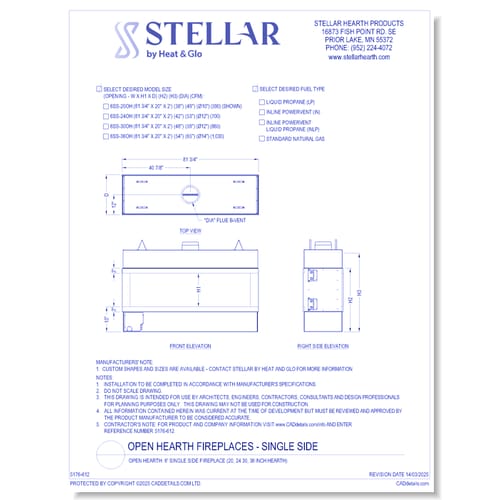 Open Hearth: 6' Single Side Fireplace (20, 24, 30, 36 Inch Glass Heights)